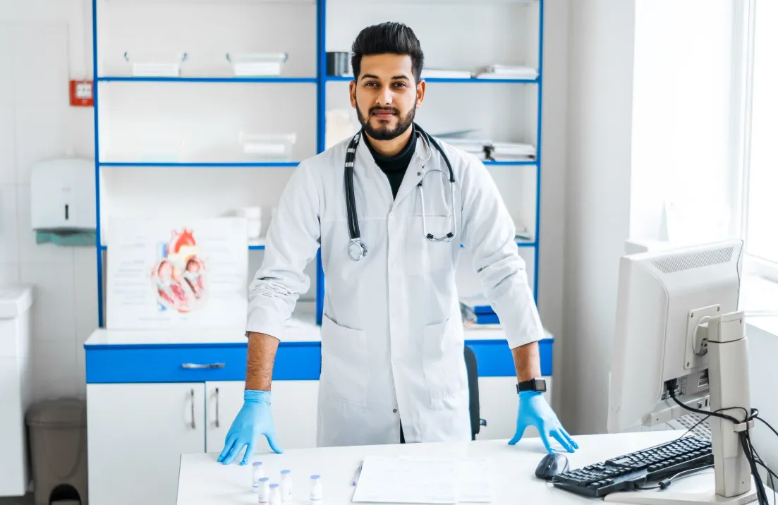 Illustrative image: A doctor in a white coat with a stethoscope.