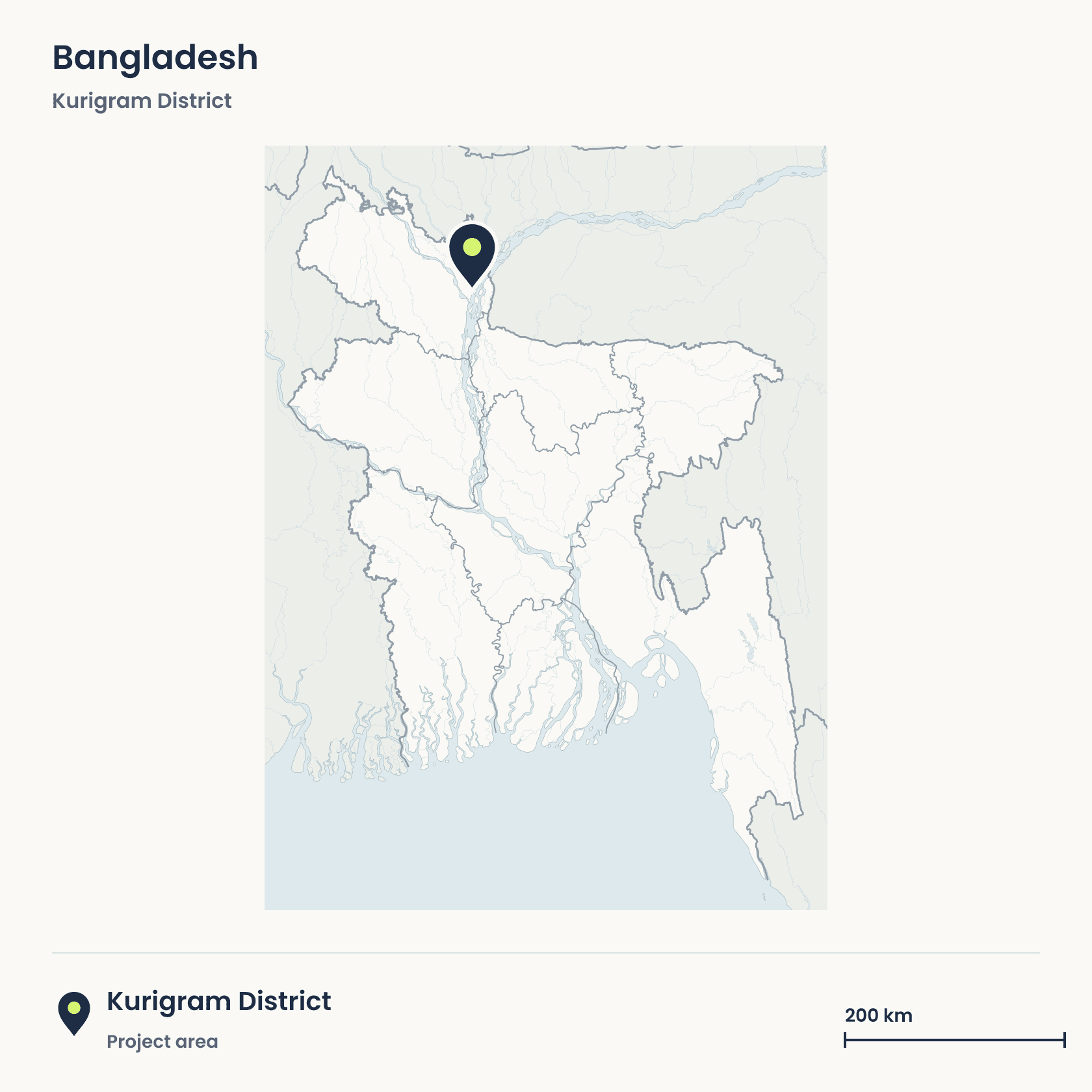 Locator map showing the project area in Kurigram, Bangladesh.