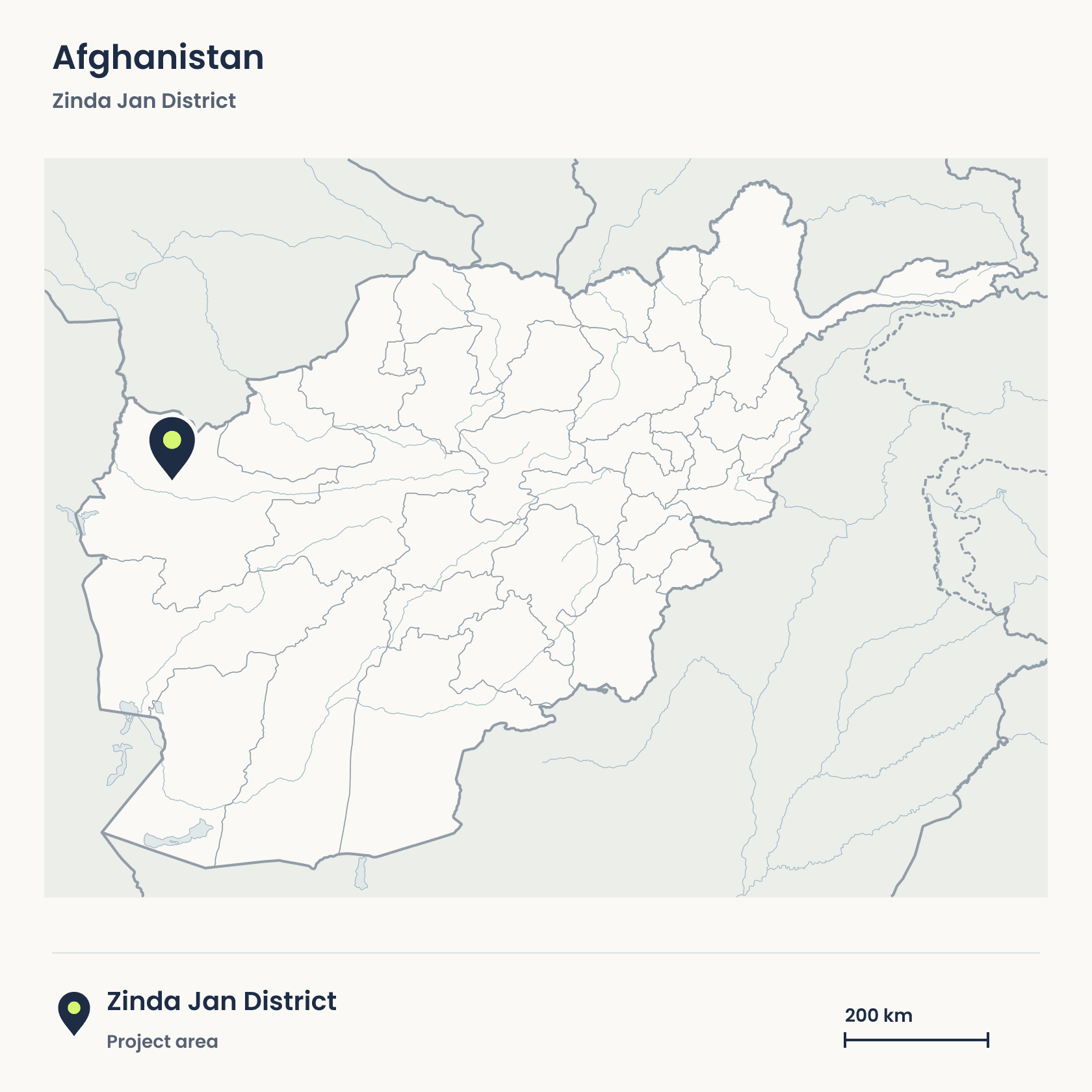 Locator map showing the project area in Zinda Jan, Herat, Afghanistan.
