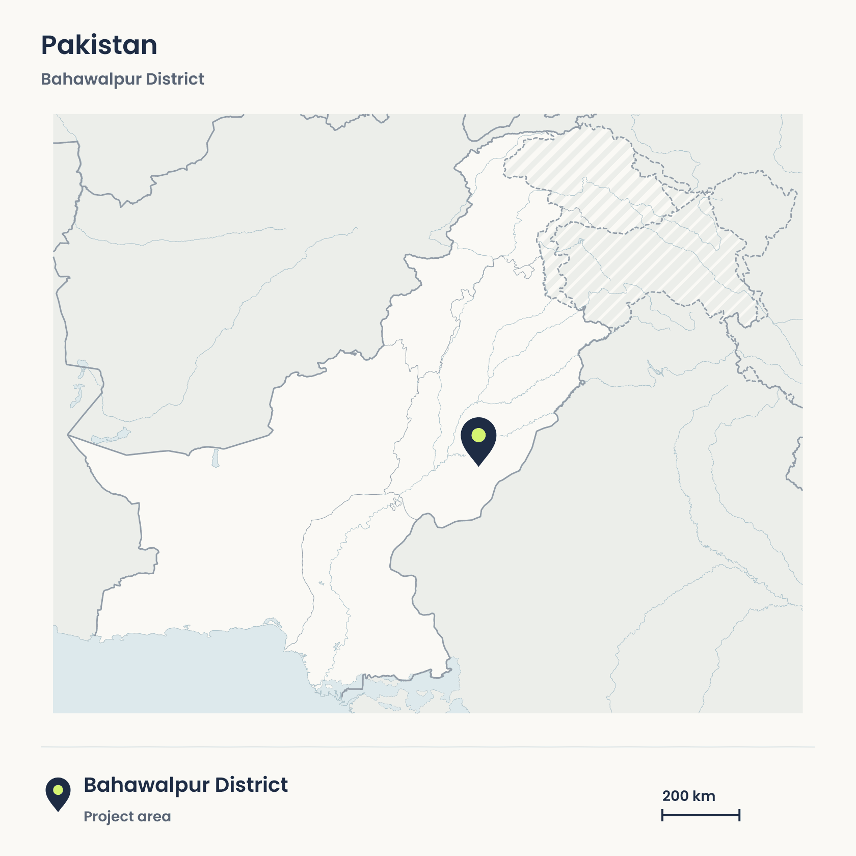 Locator map showing the project area in Bahawalpur, Punjab, Pakistan.