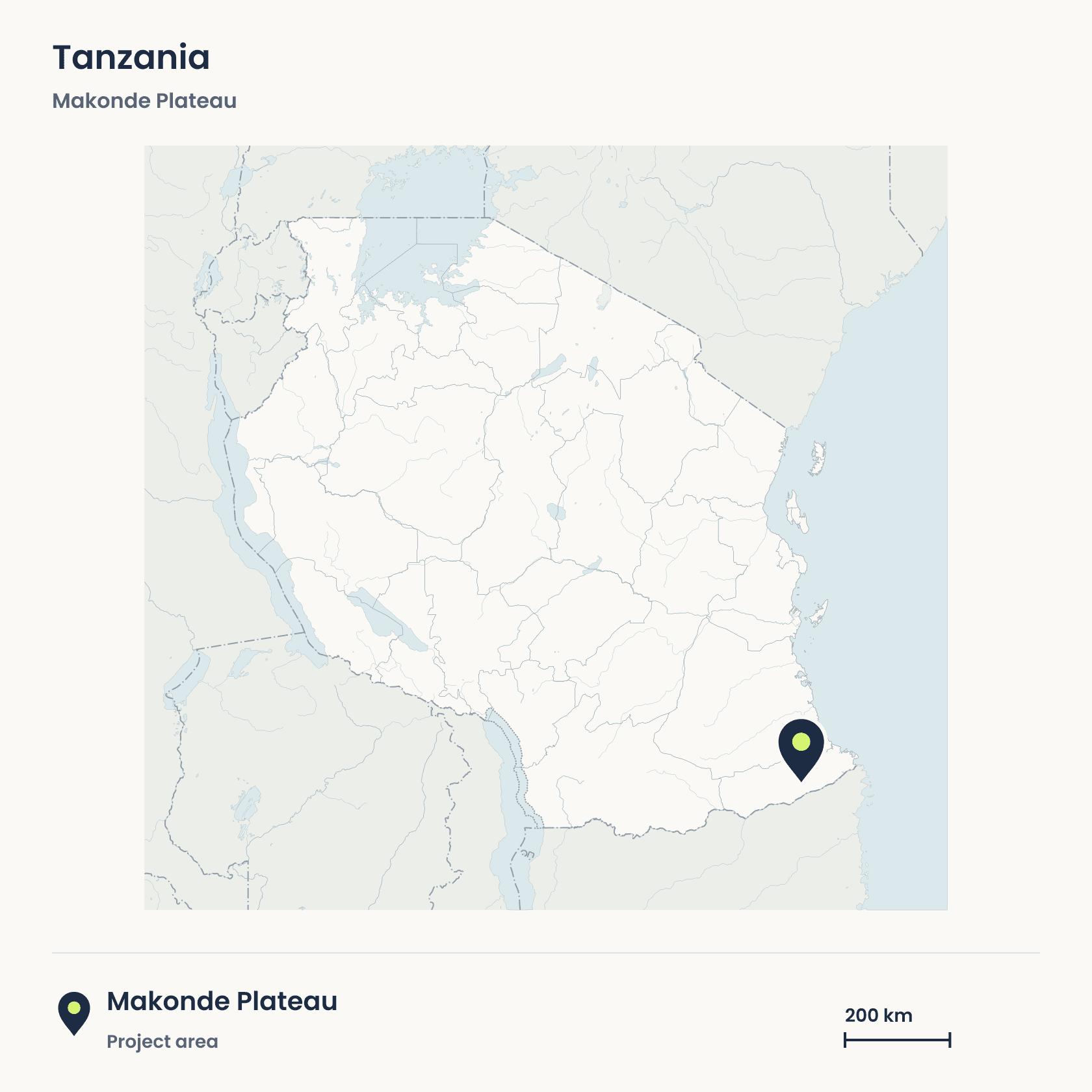 Locator map showing the project area in Makonde Plateau, Tanzania.