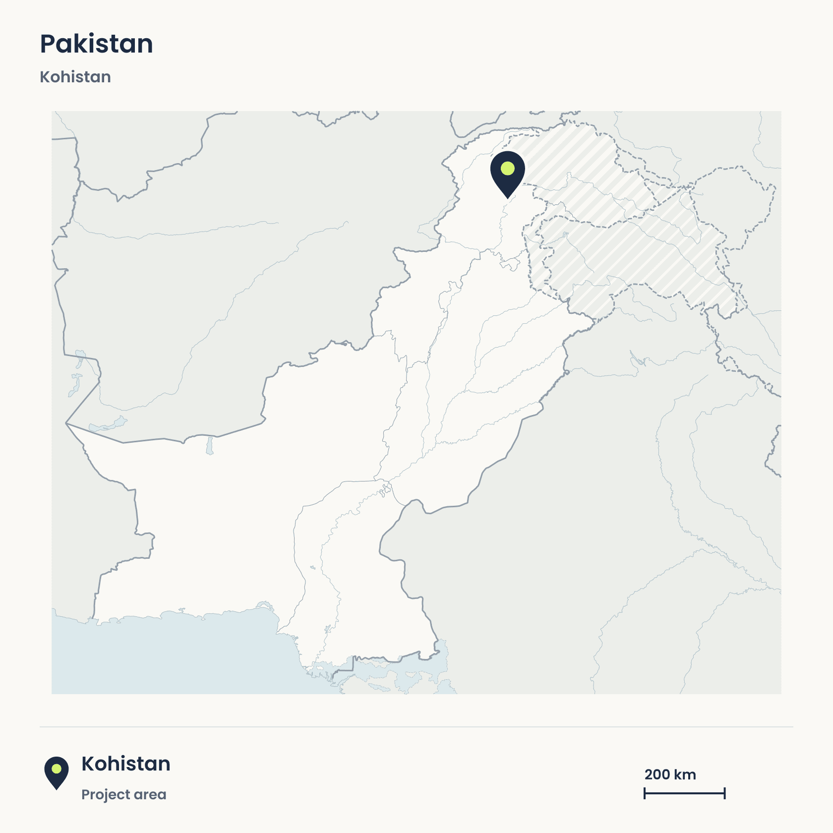 Map locating Kohistan in northern Pakistan. The village will be selected after the site survey.