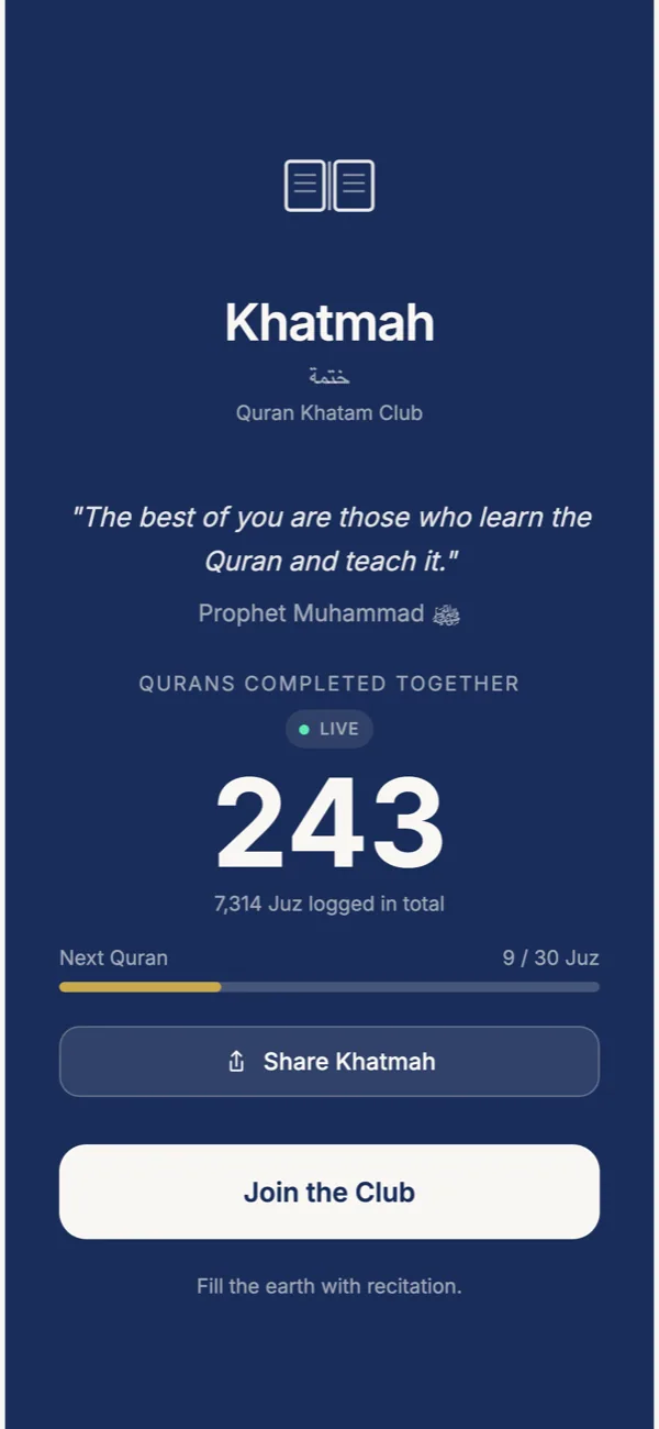 Khatmah's live counter of Qurans completed together