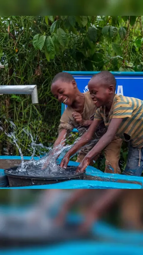 Water flowing at a completed hand pump