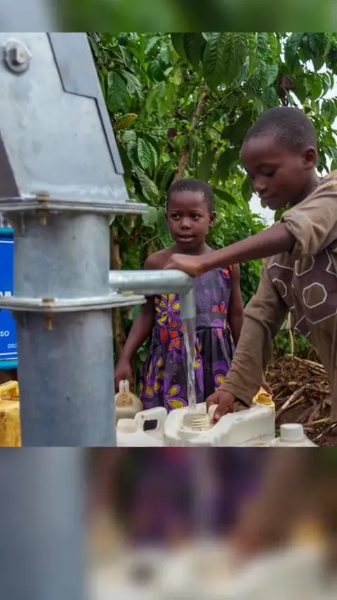 Water flowing at a completed hand pump